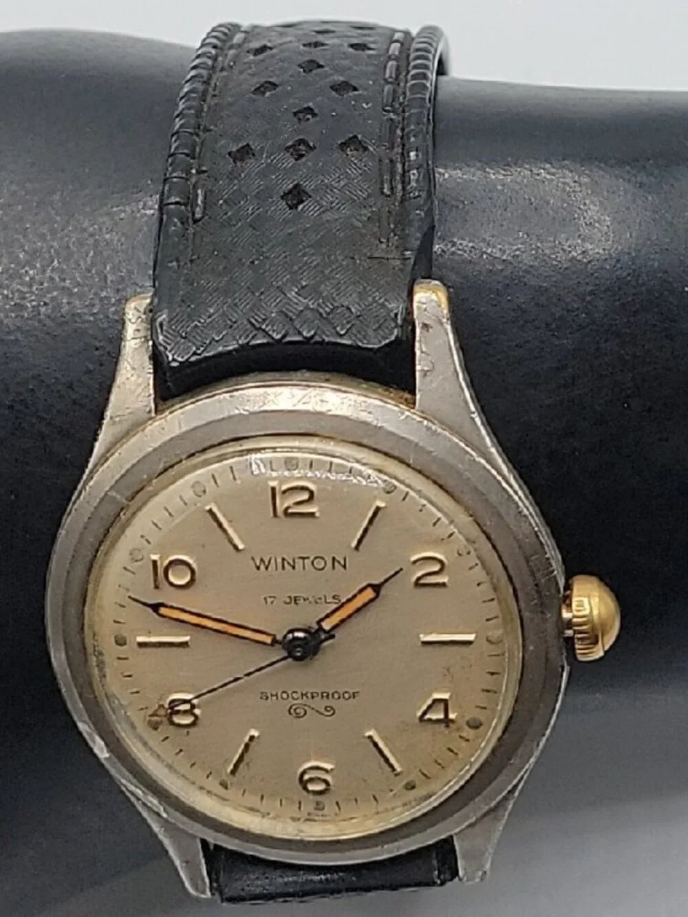 Vtg 1950s Winton Military Watch 17J Manual RUNS Swiss Tropic MOD DEP Strap 18mm